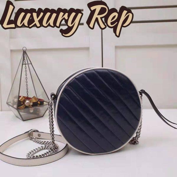 Replica Gucci GG Women GG Marmont Mini Round Shoulder Bag in Blue Diagonal Matelassé Leather 4