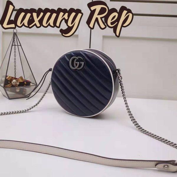 Replica Gucci GG Women GG Marmont Mini Round Shoulder Bag in Blue Diagonal Matelassé Leather 5
