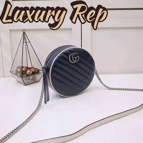 Replica Gucci GG Women GG Marmont Mini Round Shoulder Bag in Blue Diagonal Matelassé Leather 6
