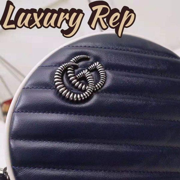 Replica Gucci GG Women GG Marmont Mini Round Shoulder Bag in Blue Diagonal Matelassé Leather 8
