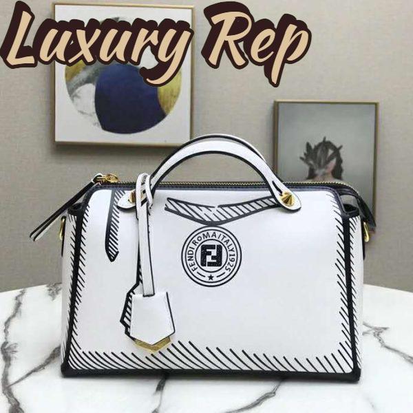 Replica Fendi Women By The Way Medium White Leather Printed Boston Bag 3