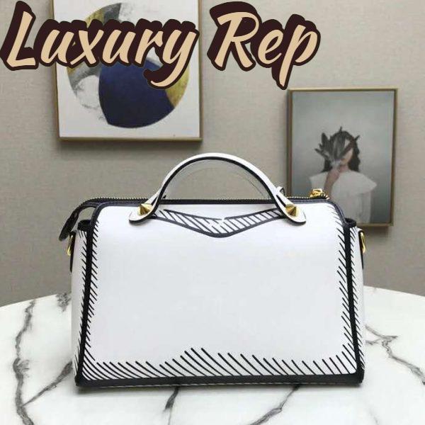 Replica Fendi Women By The Way Medium White Leather Printed Boston Bag 5