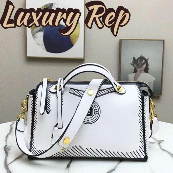 Replica Fendi Women By The Way Medium White Leather Printed Boston Bag 6