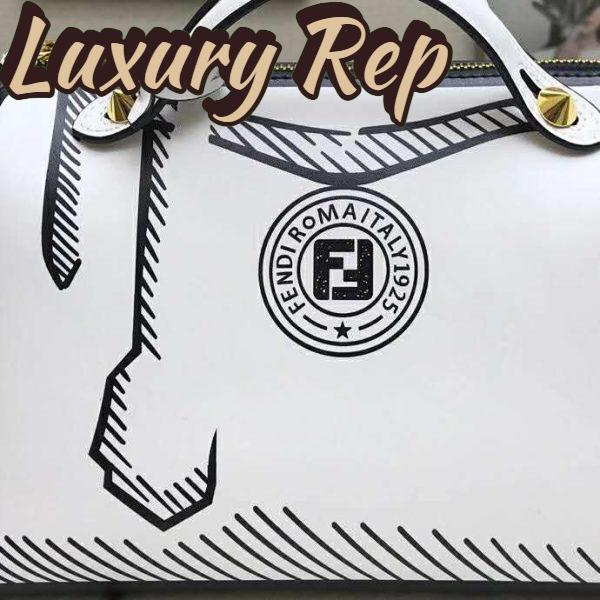 Replica Fendi Women By The Way Medium White Leather Printed Boston Bag 9