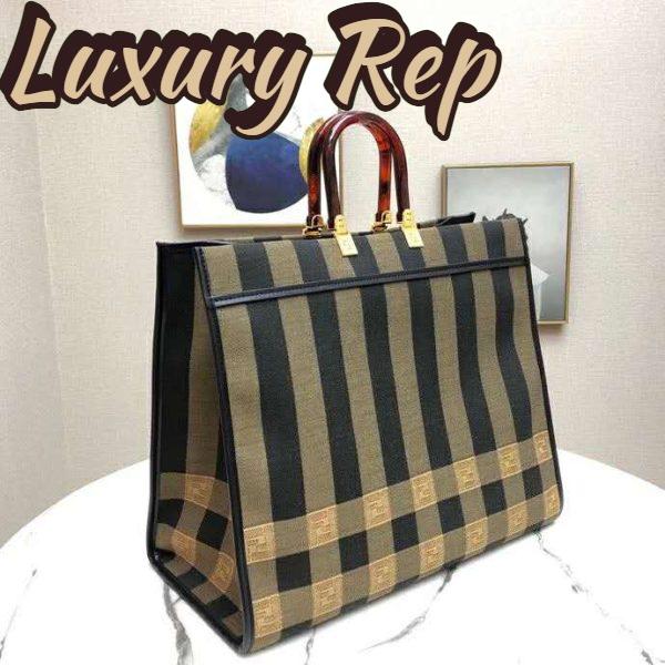 Replica Fendi Women Fendi Sunshine Large Shopper Bag Brown Jacquard Fabric 4