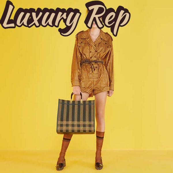 Replica Fendi Women Fendi Sunshine Large Shopper Bag Brown Jacquard Fabric 13