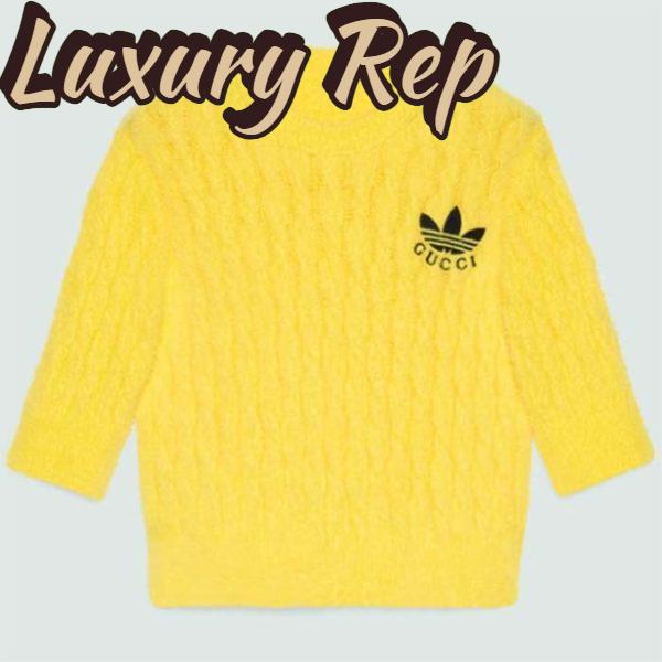 Replica Gucci Men GG Adidas x Gucci Cable Knit Top Yellow Polyamide Trefoil Crewneck Short Sleeves