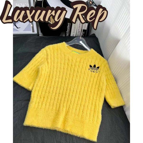 Replica Gucci Men GG Adidas x Gucci Cable Knit Top Yellow Polyamide Trefoil Crewneck Short Sleeves 3