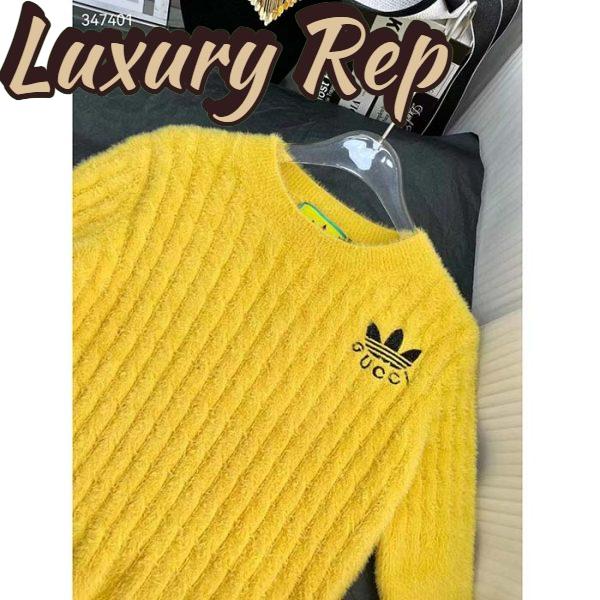 Replica Gucci Men GG Adidas x Gucci Cable Knit Top Yellow Polyamide Trefoil Crewneck Short Sleeves 5