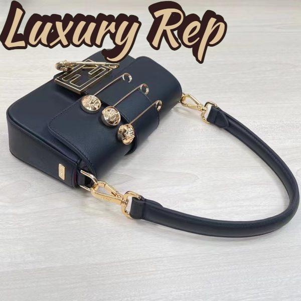 Replica Fendi Women FF Brooch Mini Baguette Fendace Black Leather Bag 5