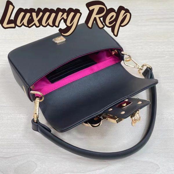 Replica Fendi Women FF Brooch Mini Baguette Fendace Black Leather Bag 9
