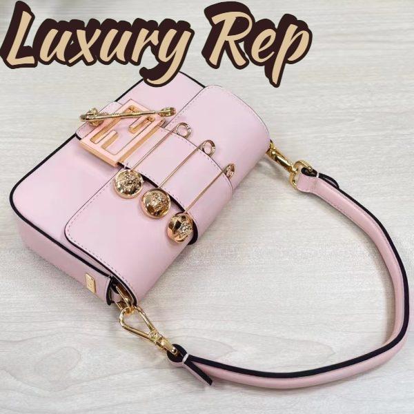Replica Fendi Women FF Brooch Mini Baguette Fendace Pink Leather Bag 6