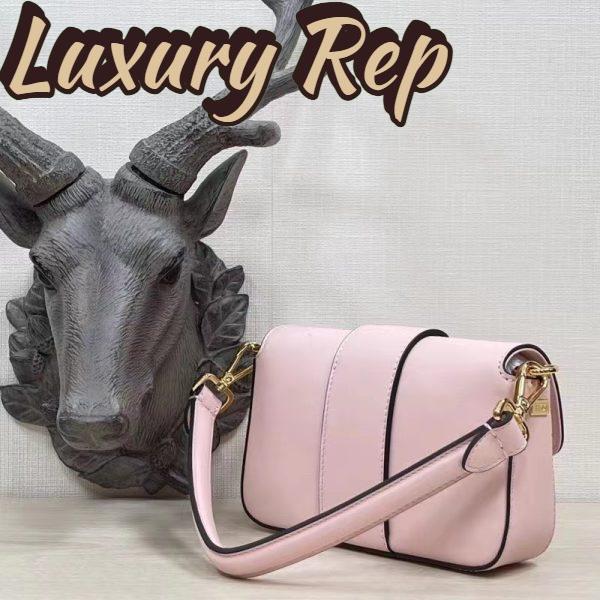 Replica Fendi Women FF Brooch Mini Baguette Fendace Pink Leather Bag 7