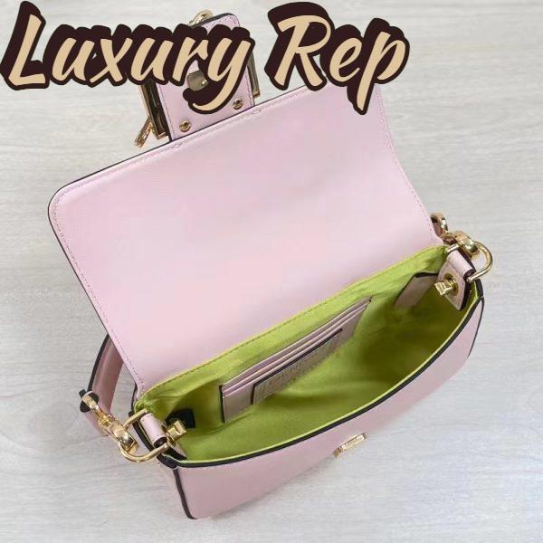 Replica Fendi Women FF Brooch Mini Baguette Fendace Pink Leather Bag 9