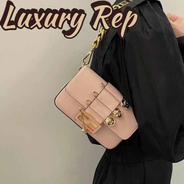 Replica Fendi Women FF Brooch Mini Baguette Fendace Pink Leather Bag 12