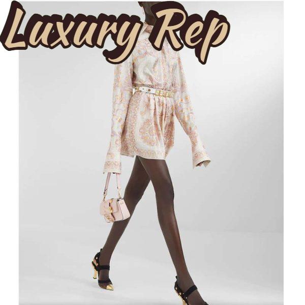 Replica Fendi Women FF Brooch Mini Baguette Fendace Pink Leather Bag 14