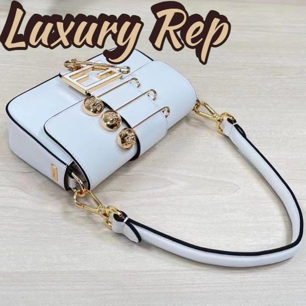 Replica Fendi Women FF Brooch Mini Baguette Fendace White Leather Bag 5