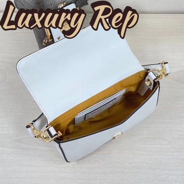 Replica Fendi Women FF Brooch Mini Baguette Fendace White Leather Bag 8