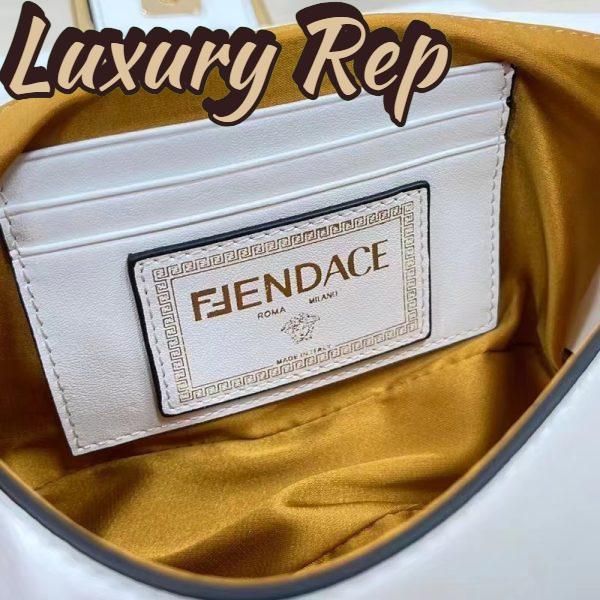 Replica Fendi Women FF Brooch Mini Baguette Fendace White Leather Bag 9