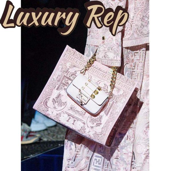 Replica Fendi Women FF Brooch Mini Baguette Fendace White Leather Bag 12