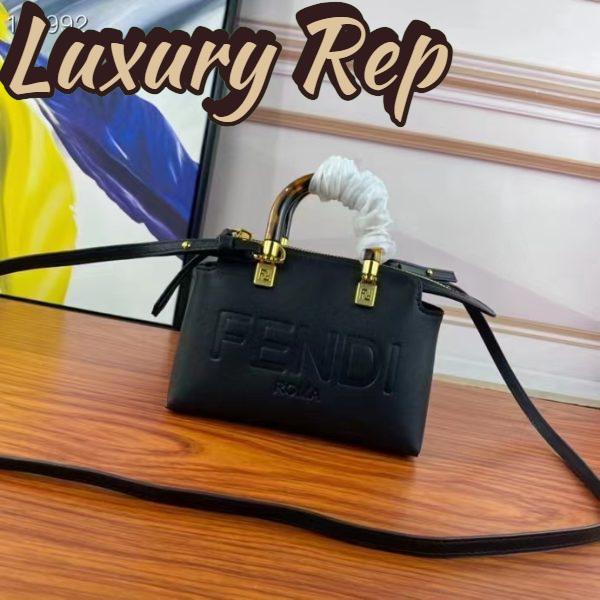 Replica Fendi Women FF By The Way Mini Small Black Leather Boston Bag 3