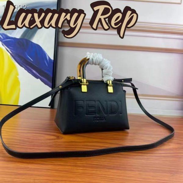 Replica Fendi Women FF By The Way Mini Small Black Leather Boston Bag 5