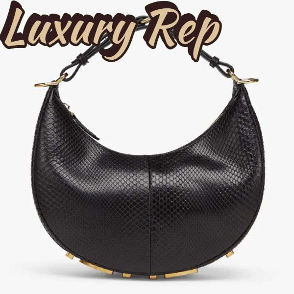 Replica Fendi Women FF Fendigraphy Small Black Python Leather Bag