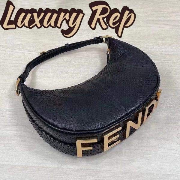 Replica Fendi Women FF Fendigraphy Small Black Python Leather Bag 6