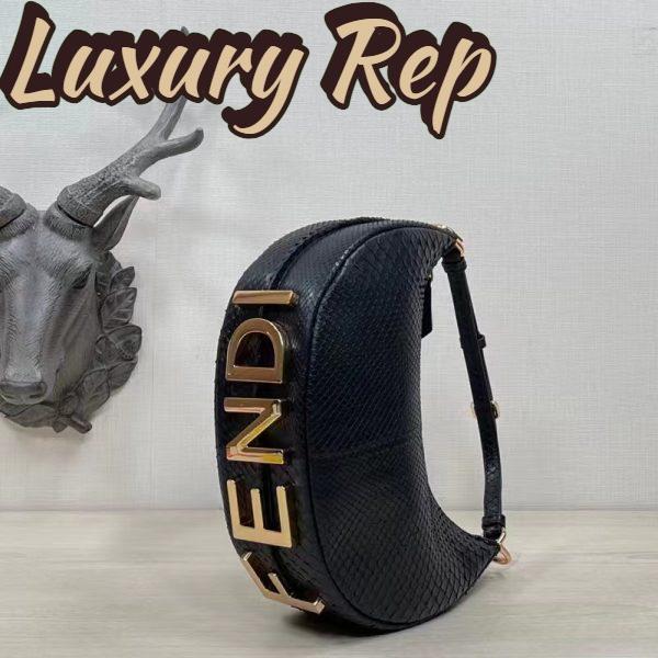 Replica Fendi Women FF Fendigraphy Small Black Python Leather Bag 7