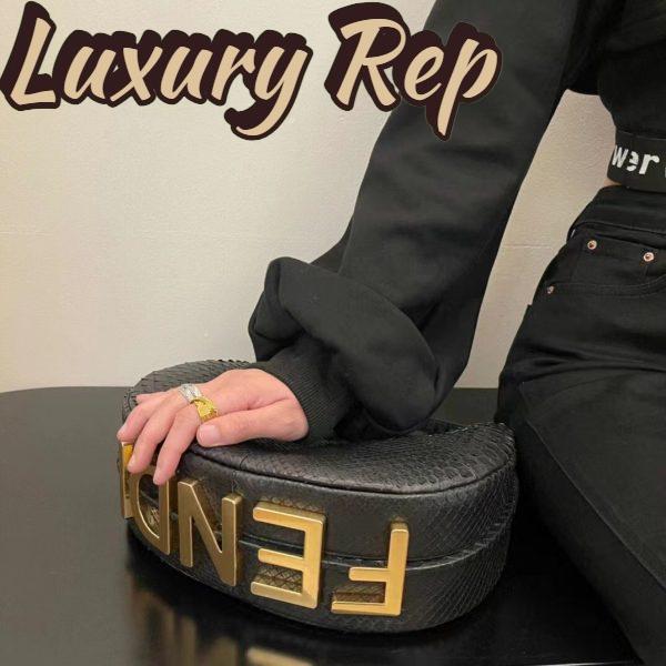 Replica Fendi Women FF Fendigraphy Small Black Python Leather Bag 11