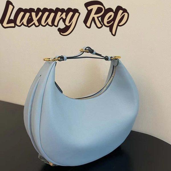 Replica Fendi Women FF Fendigraphy Small Light Blue Leather Bag 5