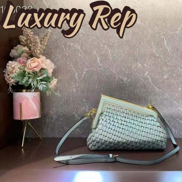 Replica Fendi Women FF First Small Bag Mint Green Leather Interlace Bag 5
