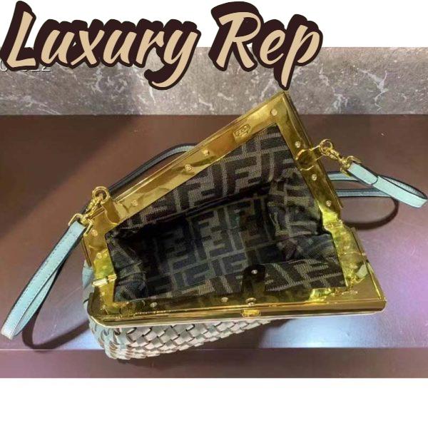 Replica Fendi Women FF First Small Bag Mint Green Leather Interlace Bag 9