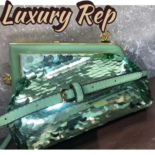 Replica Fendi Women FF First Small Green Sequinned Bag 8
