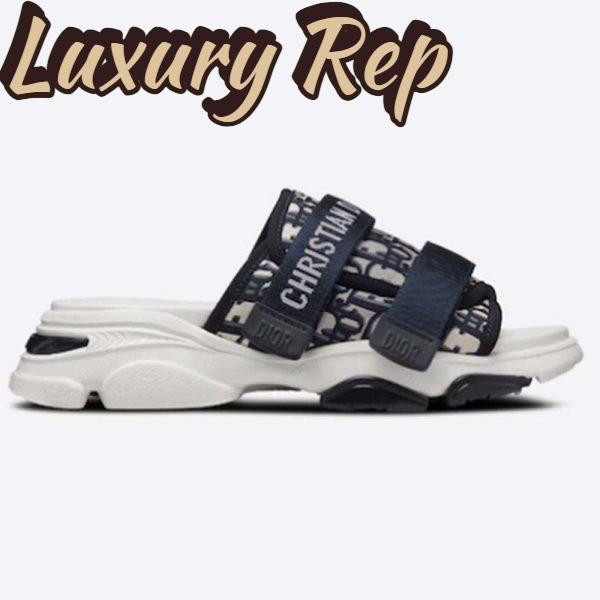 Replica Dior Women Shoes CD D-Wander Slide Black Deep Blue Dior Oblique Technical Fabric