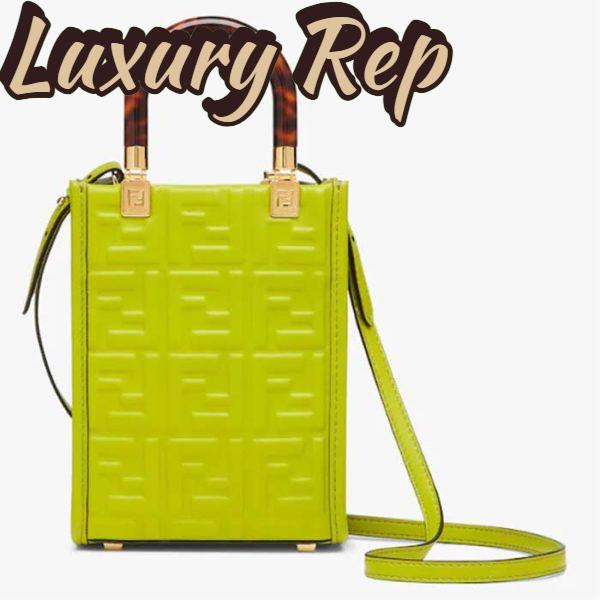 Replica Fendi Women FF Mini Sunshine Shopper Acid Green Leather Mini Bag