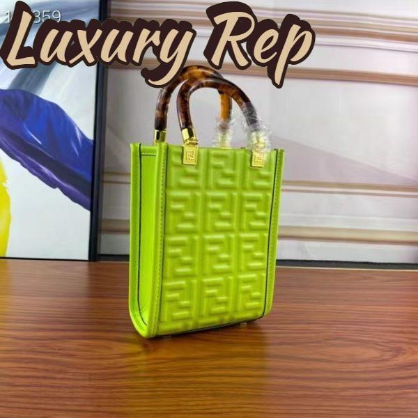 Replica Fendi Women FF Mini Sunshine Shopper Acid Green Leather Mini Bag 3