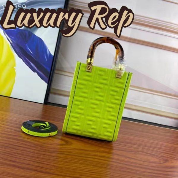 Replica Fendi Women FF Mini Sunshine Shopper Acid Green Leather Mini Bag 4