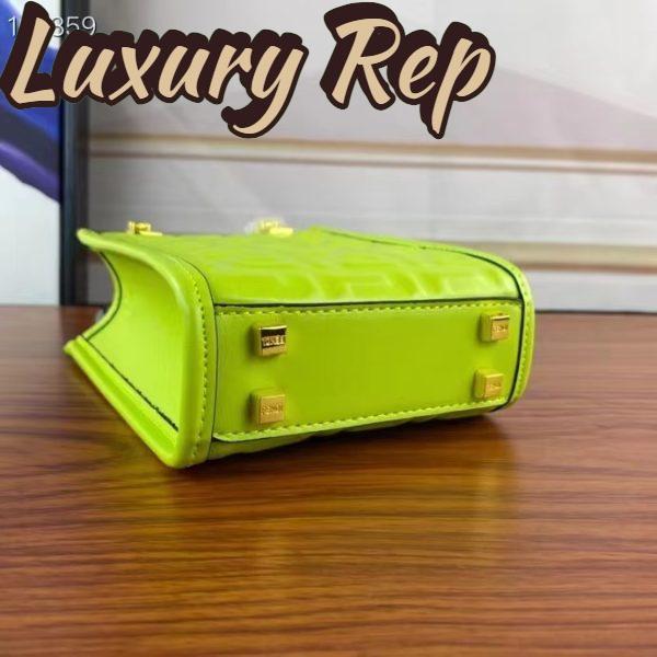 Replica Fendi Women FF Mini Sunshine Shopper Acid Green Leather Mini Bag 5