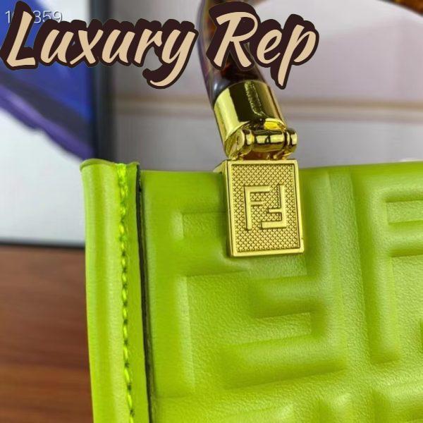 Replica Fendi Women FF Mini Sunshine Shopper Acid Green Leather Mini Bag 7