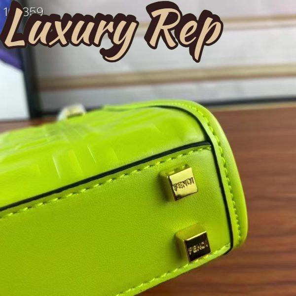 Replica Fendi Women FF Mini Sunshine Shopper Acid Green Leather Mini Bag 8