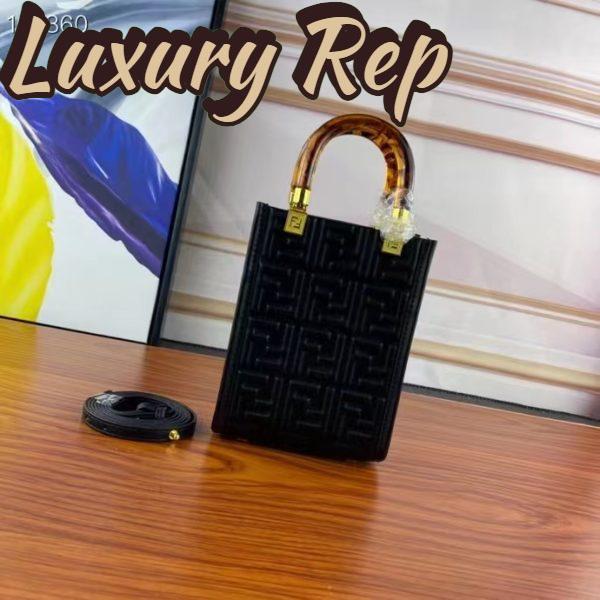 Replica Fendi Women FF Mini Sunshine Shopper Black Leather Mini Bag 3