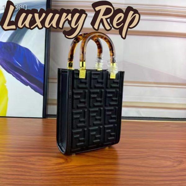 Replica Fendi Women FF Mini Sunshine Shopper Black Leather Mini Bag 4
