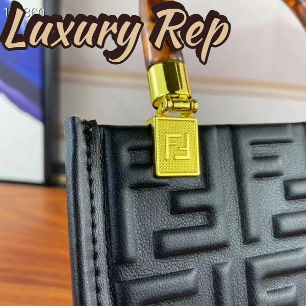 Replica Fendi Women FF Mini Sunshine Shopper Black Leather Mini Bag 6