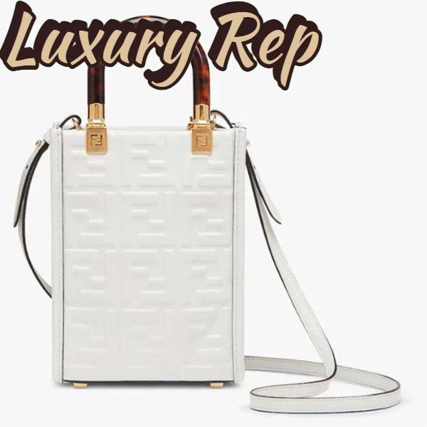 Replica Fendi Women FF Mini Sunshine Shopper White Leather Mini Bag