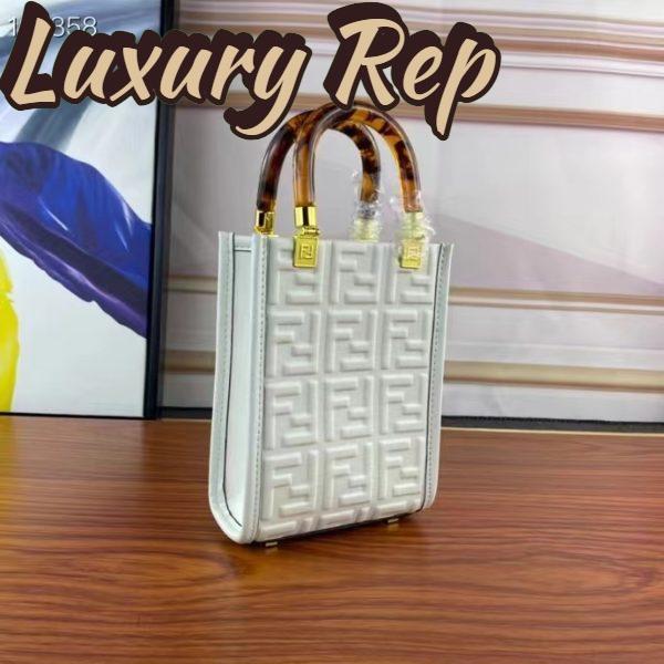 Replica Fendi Women FF Mini Sunshine Shopper White Leather Mini Bag 3