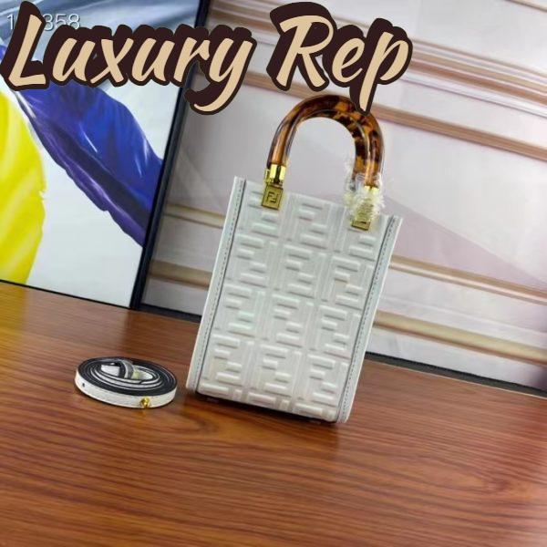 Replica Fendi Women FF Mini Sunshine Shopper White Leather Mini Bag 4