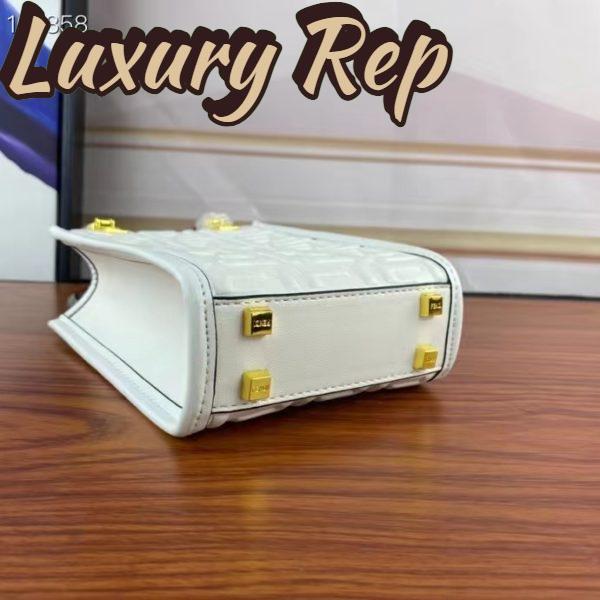 Replica Fendi Women FF Mini Sunshine Shopper White Leather Mini Bag 5