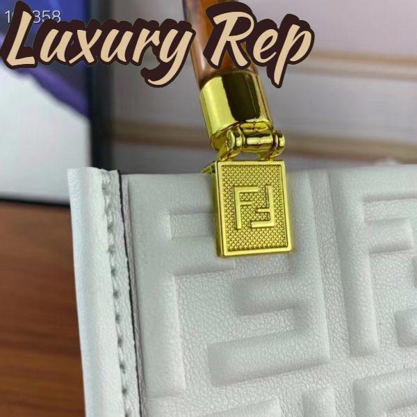 Replica Fendi Women FF Mini Sunshine Shopper White Leather Mini Bag 7
