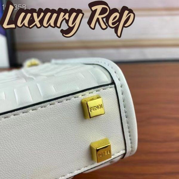 Replica Fendi Women FF Mini Sunshine Shopper White Leather Mini Bag 8
